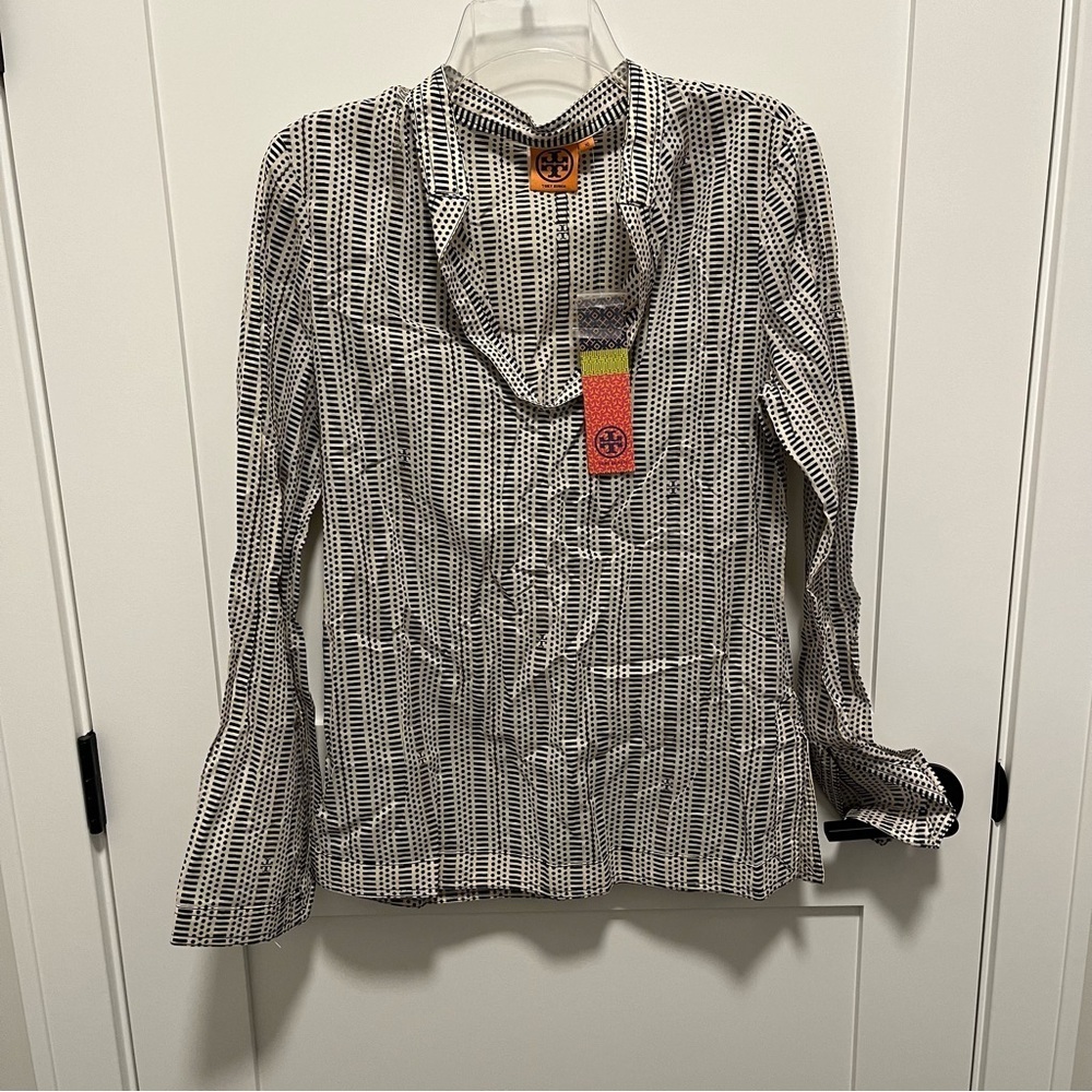 NWT Tory Burch Size 10 Stephanie Long Sleeve Tunic Cotton Blouse Khaki